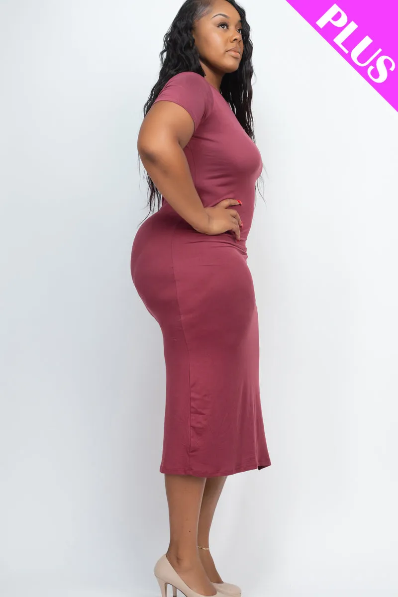 Plus Size Drawstring Ruched Side Split Hem Midi Dress (CAPELLA)