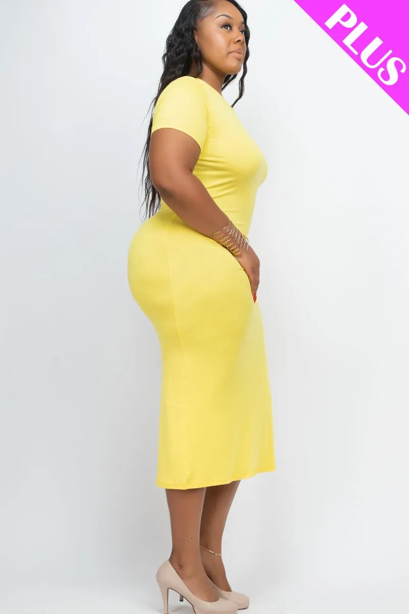 Plus Size Drawstring Ruched Side Split Hem Midi Dress (CAPELLA)