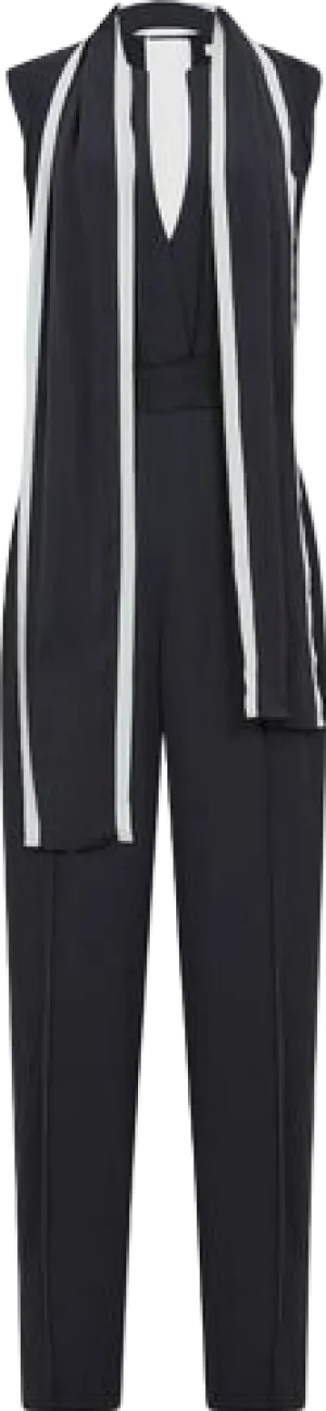 REISS Black Neck Tie Wide Leg Jumpsuit UK 6 Petite