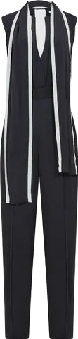 REISS Black Neck Tie Wide Leg Jumpsuit UK 6 Petite