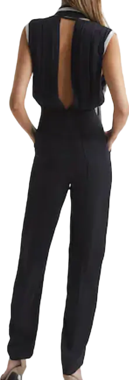 REISS Black Neck Tie Wide Leg Jumpsuit UK 6 Petite