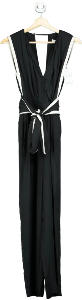 REISS Black Neck Tie Wide Leg Jumpsuit UK 6 Petite