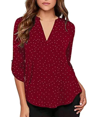 roswear Women's Long Sleeve Professional Work Blouse Shirt Red S
