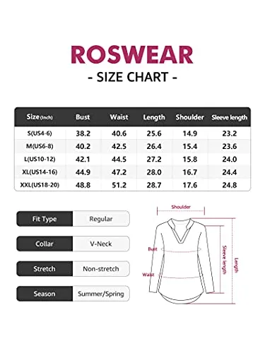 roswear Women's Long Sleeve Professional Work Blouse Shirt Red S