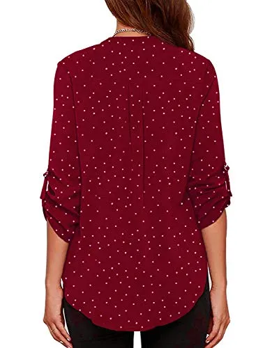 roswear Women's Long Sleeve Professional Work Blouse Shirt Red S
