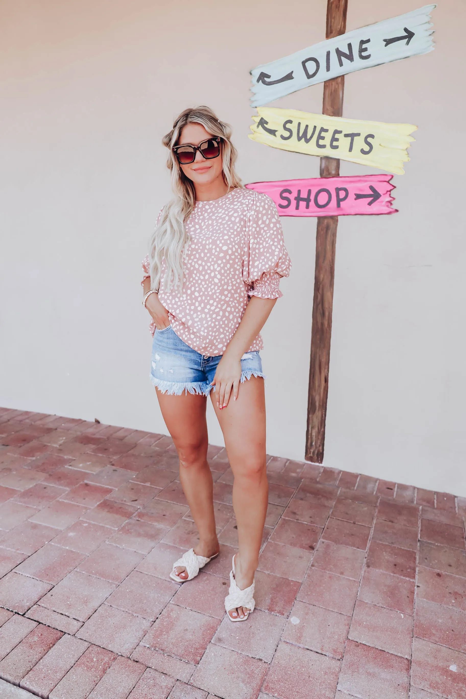 Rylee Smocked Sleeve Blouse - Blush