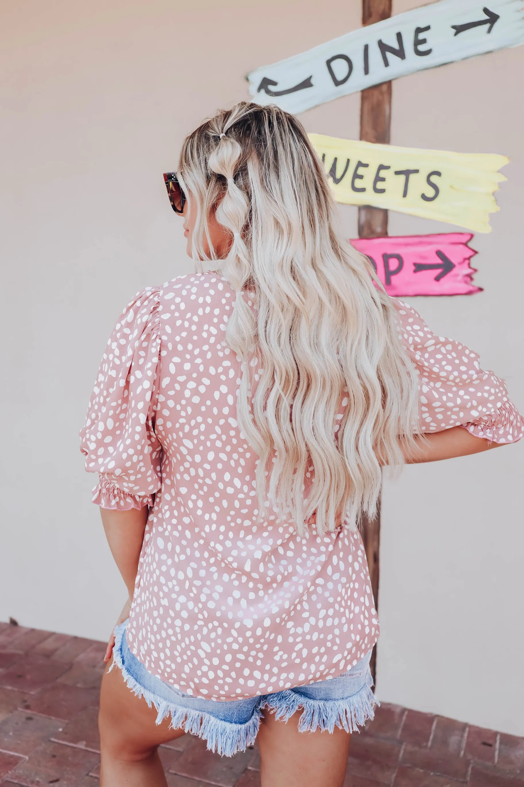 Rylee Smocked Sleeve Blouse - Blush