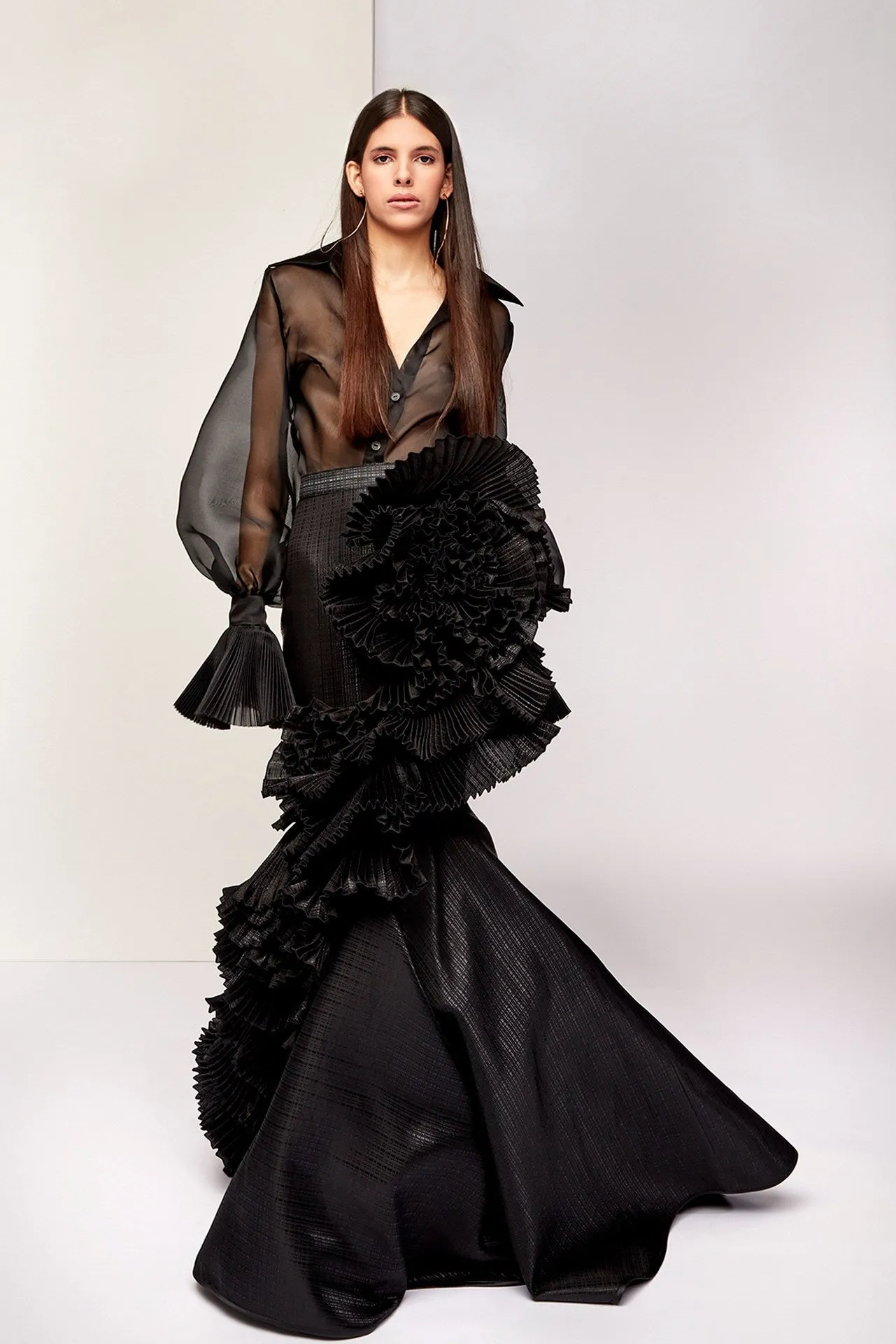 See-Through Shirt with Ruffled Mermaid Skirt