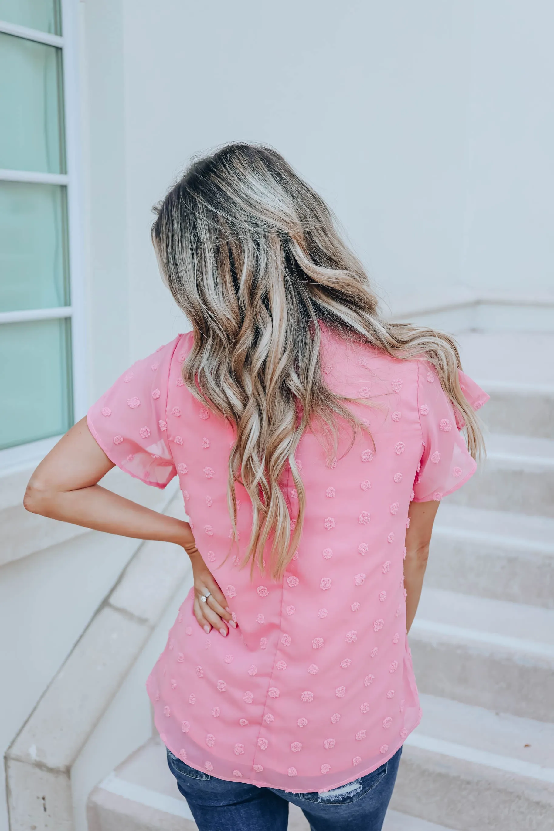 Shaylynn Swiss Dot Chiffon Blouse - Pink