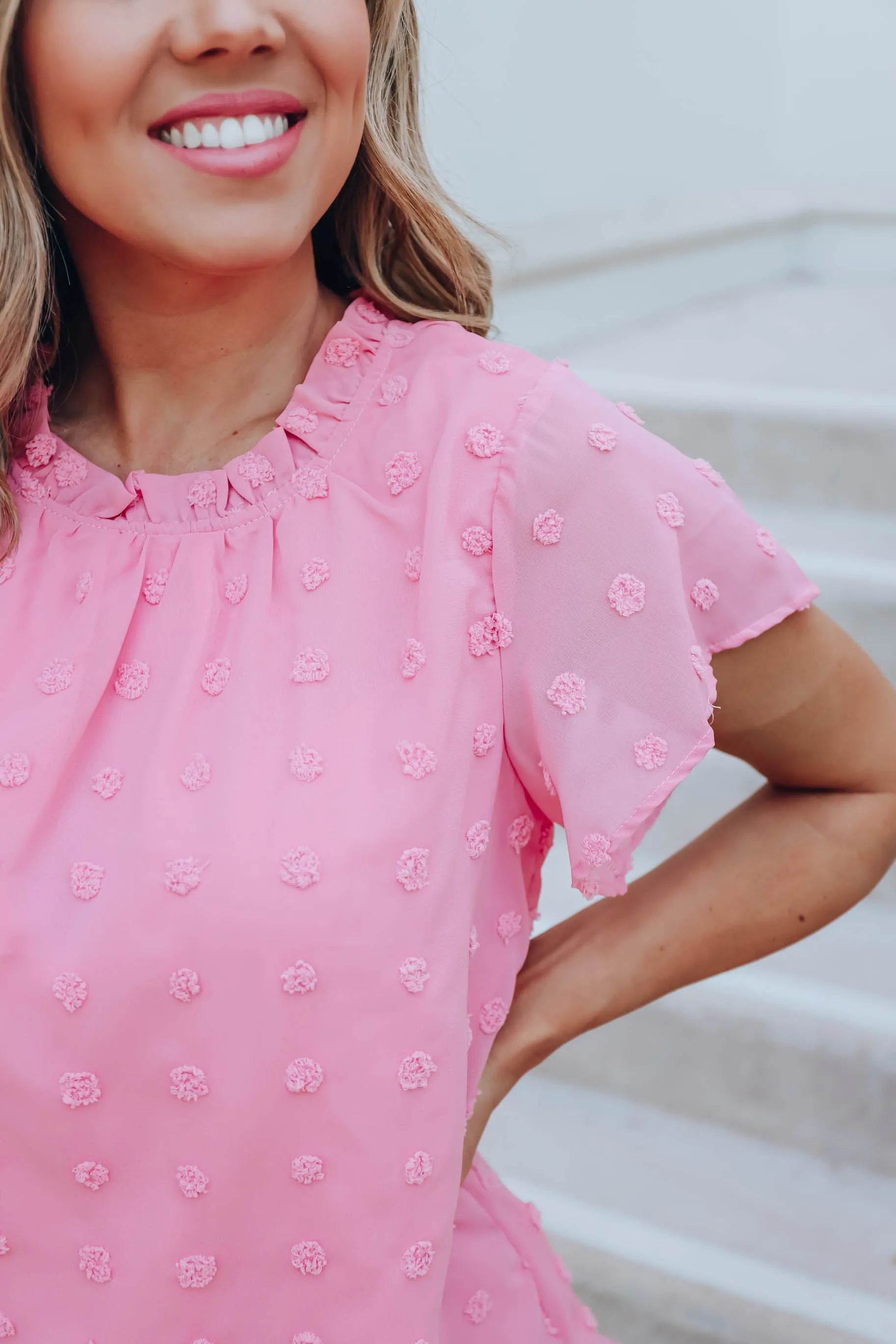 Shaylynn Swiss Dot Chiffon Blouse - Pink