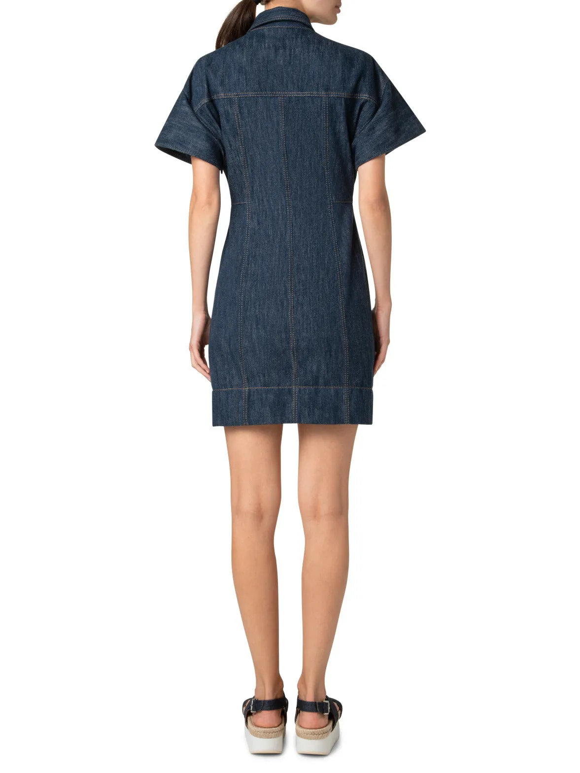 Short Denim Dress with Polo Collar