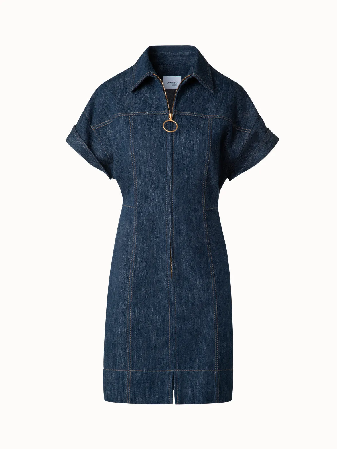 Short Denim Dress with Polo Collar
