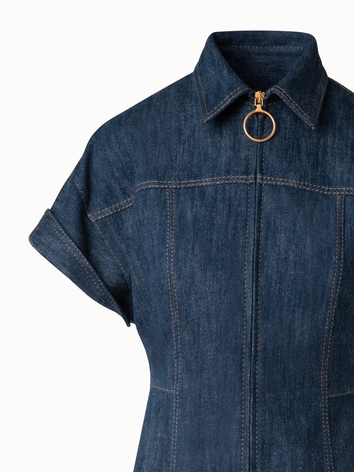 Short Denim Dress with Polo Collar