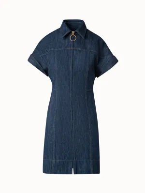 Short Denim Dress with Polo Collar