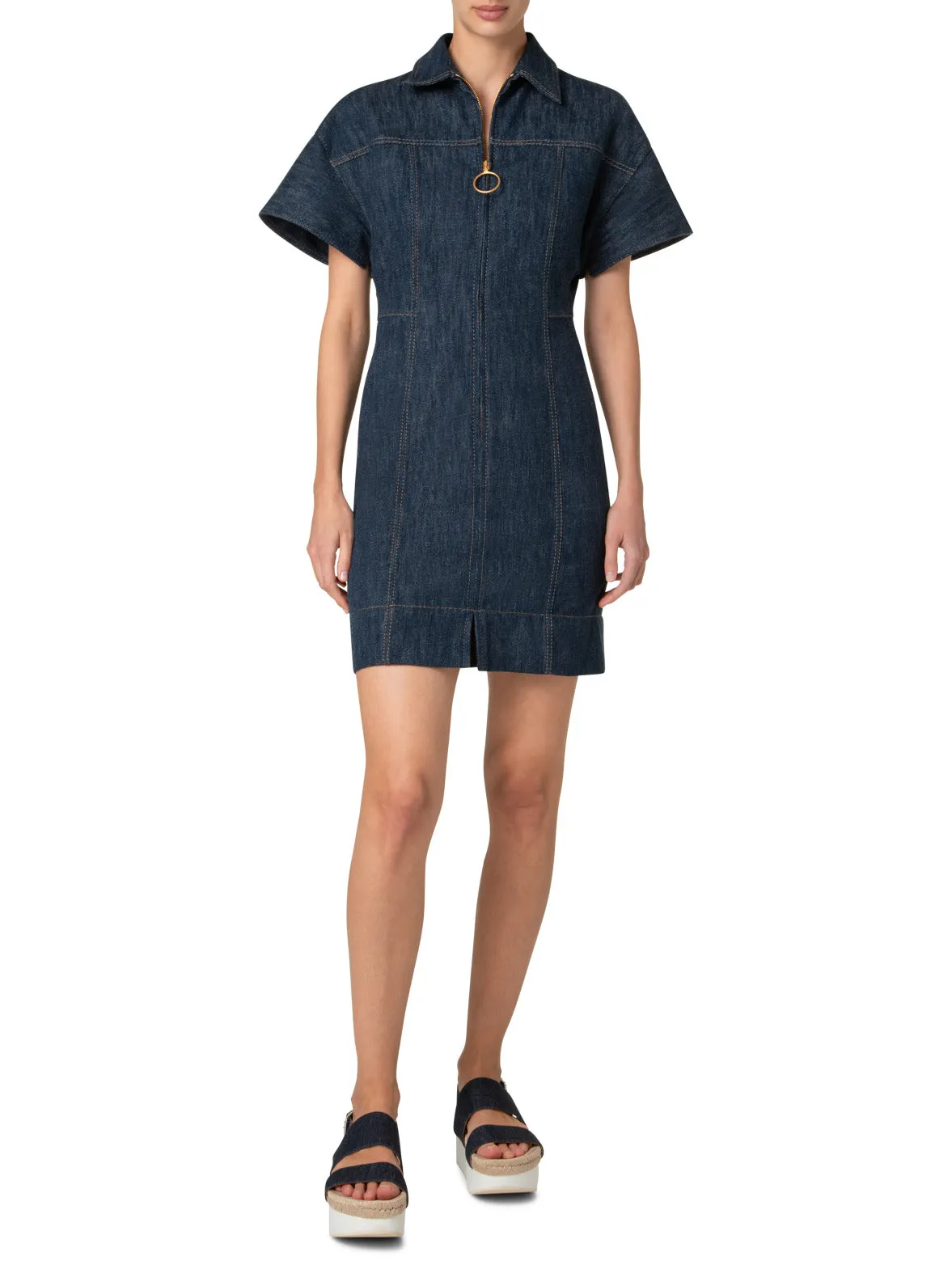 Short Denim Dress with Polo Collar