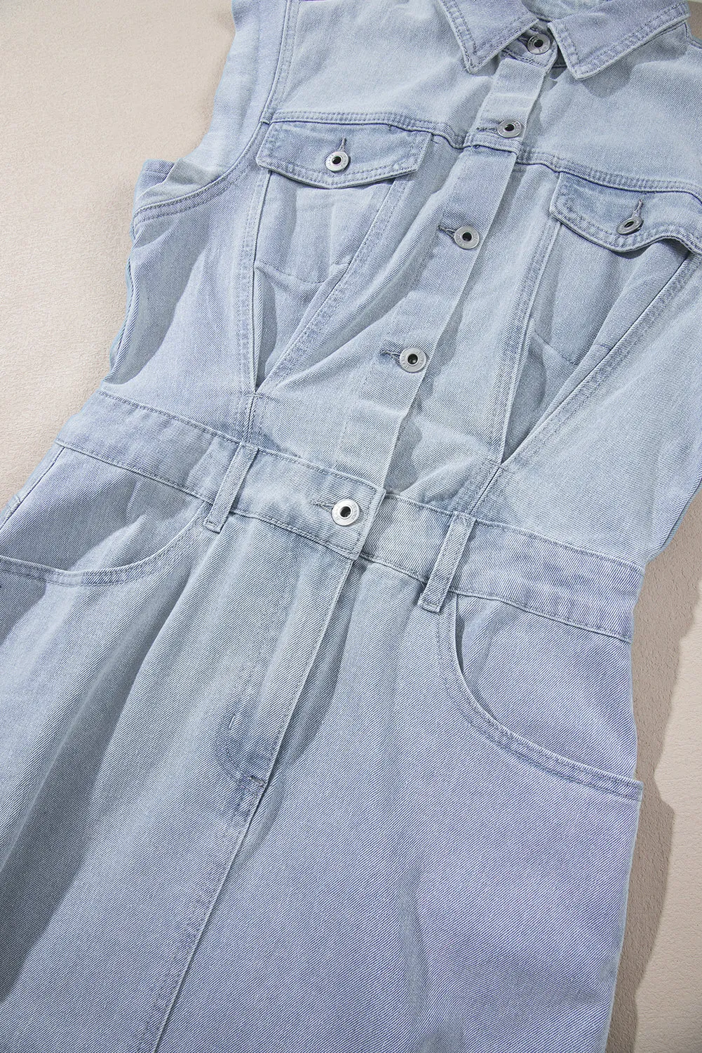 Short Sleeve Button-down Denim Jean Shirt Dress