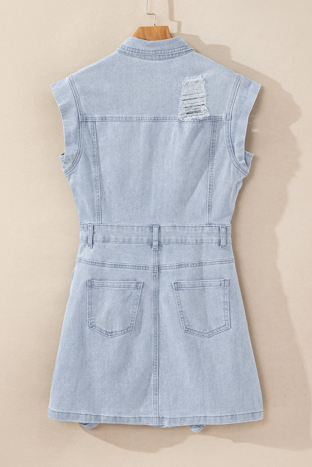 Short Sleeve Button-down Denim Jean Shirt Dress