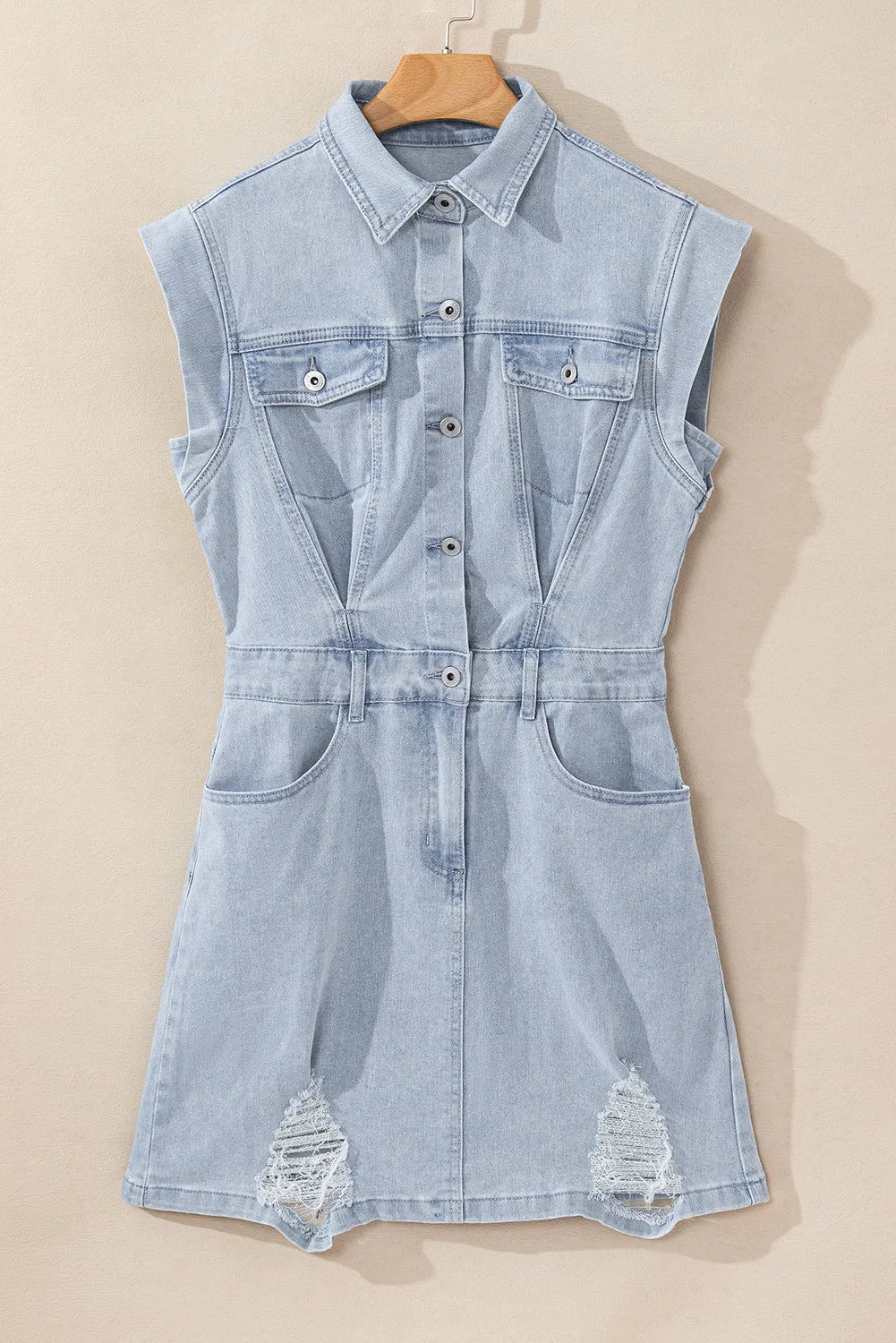 Short Sleeve Button-down Denim Jean Shirt Dress