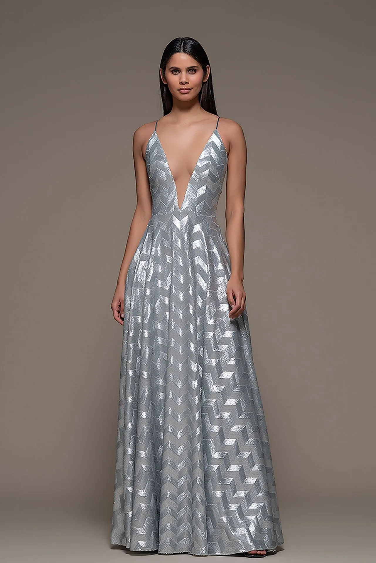 Sleeveless A-line Dress with Zigzag Lines