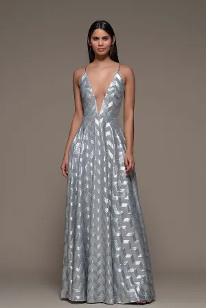 Sleeveless A-line Dress with Zigzag Lines