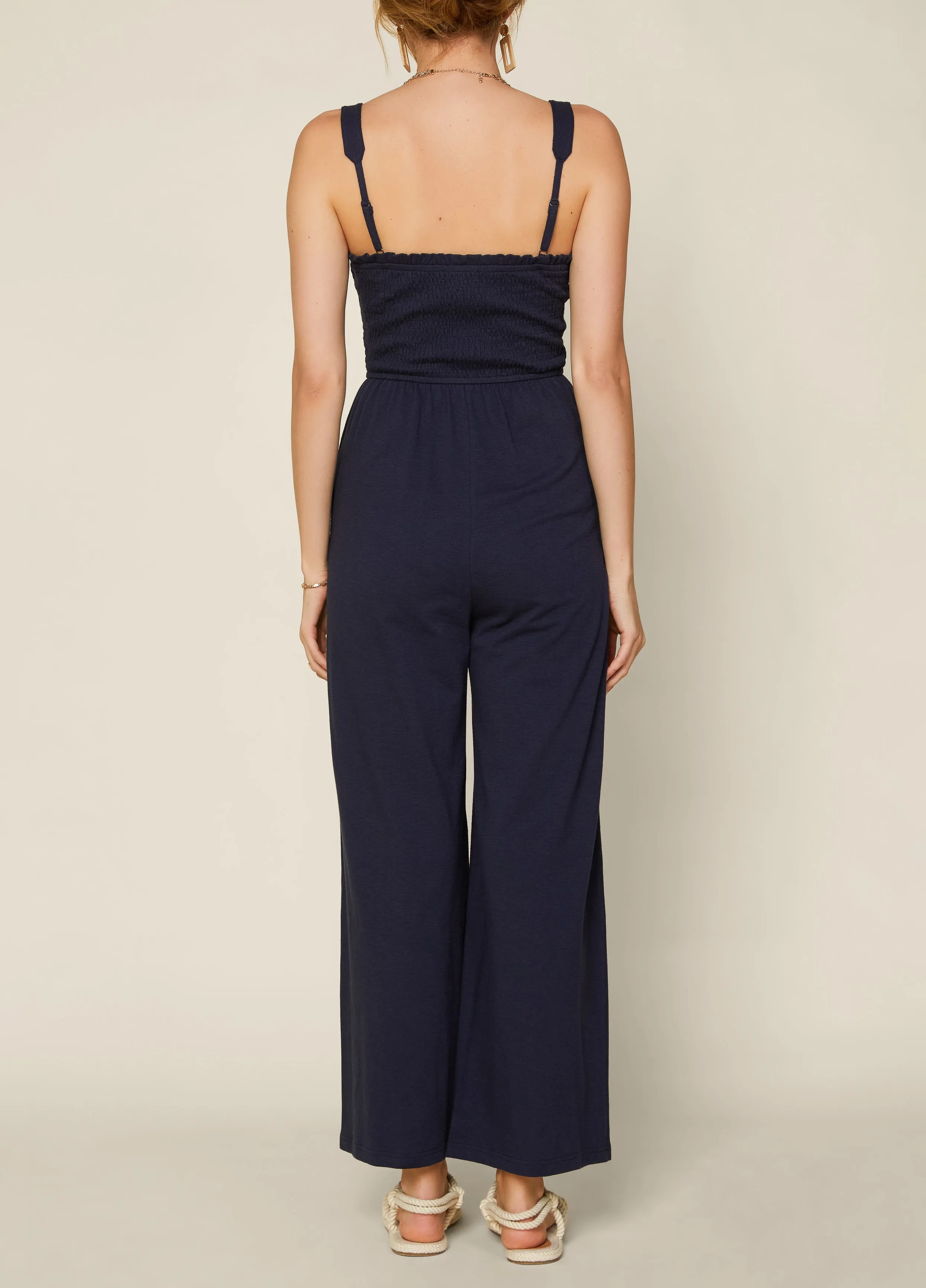 Smocked Bodice Navy Jumpsuit