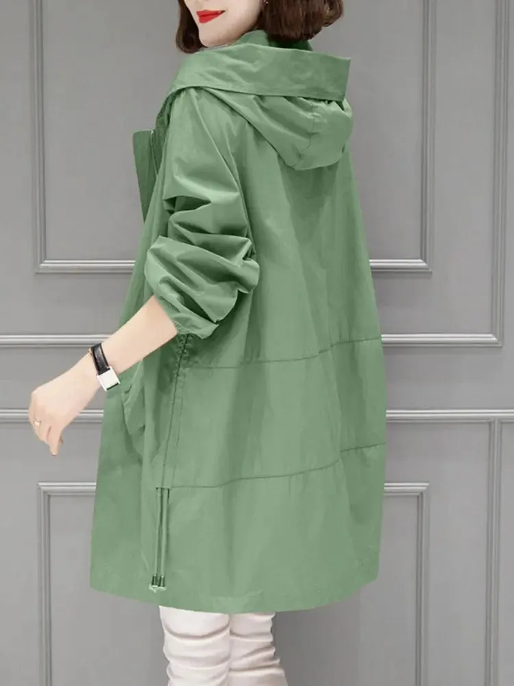 Spring Autumn New Thin Windbreaker Fashion Oversized Hooded Jacket Coat Temperament Casual Top Women Coat Trench Coat Clothes