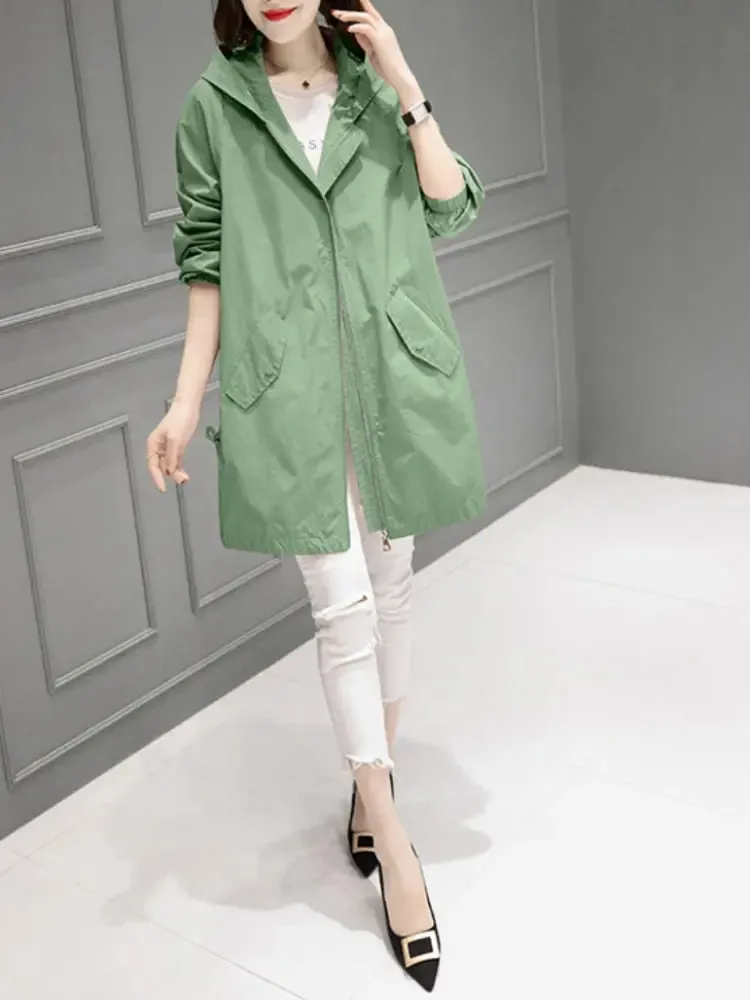 Spring Autumn New Thin Windbreaker Fashion Oversized Hooded Jacket Coat Temperament Casual Top Women Coat Trench Coat Clothes