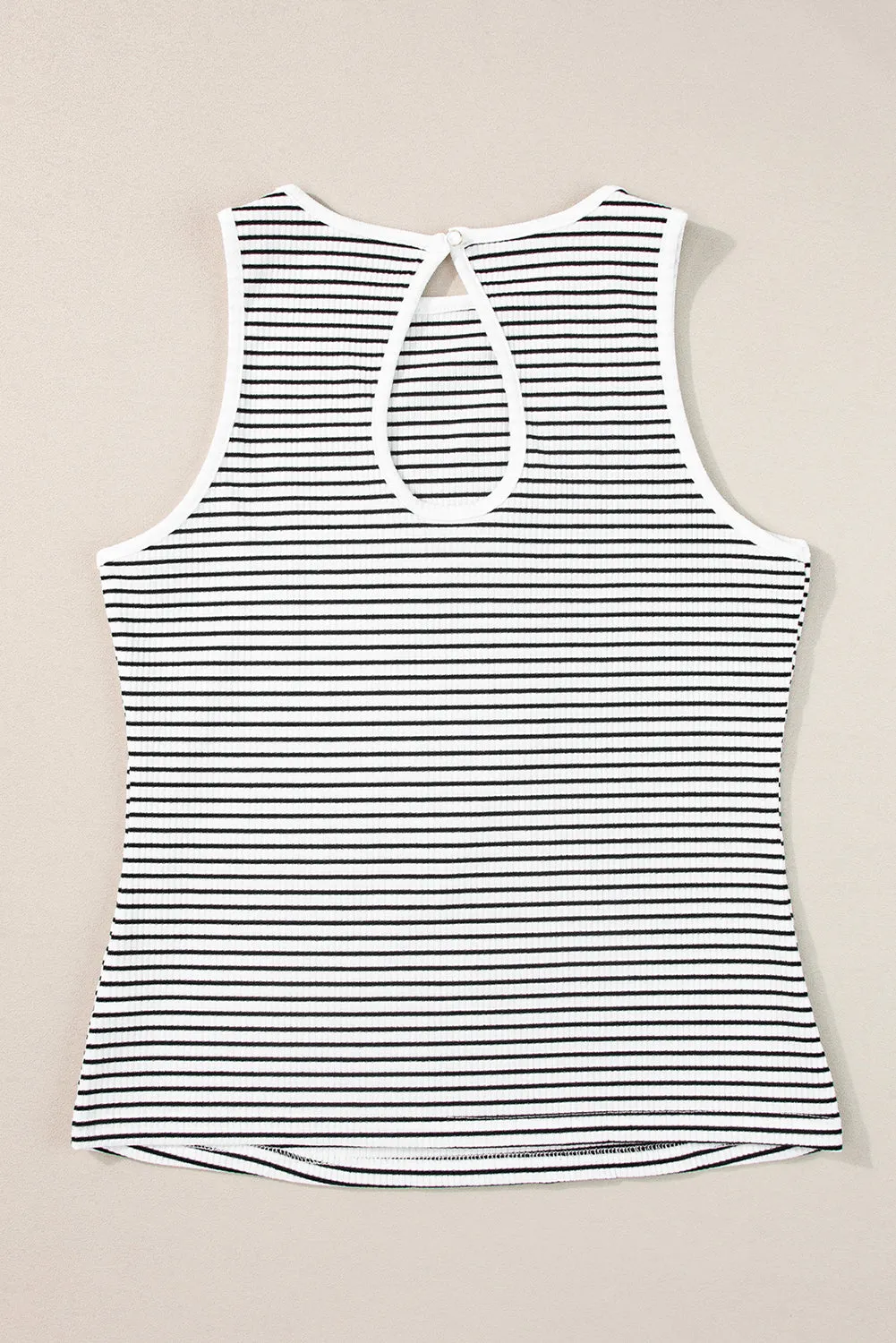 Striped Print Ribbed Knit Sleeveless Top
