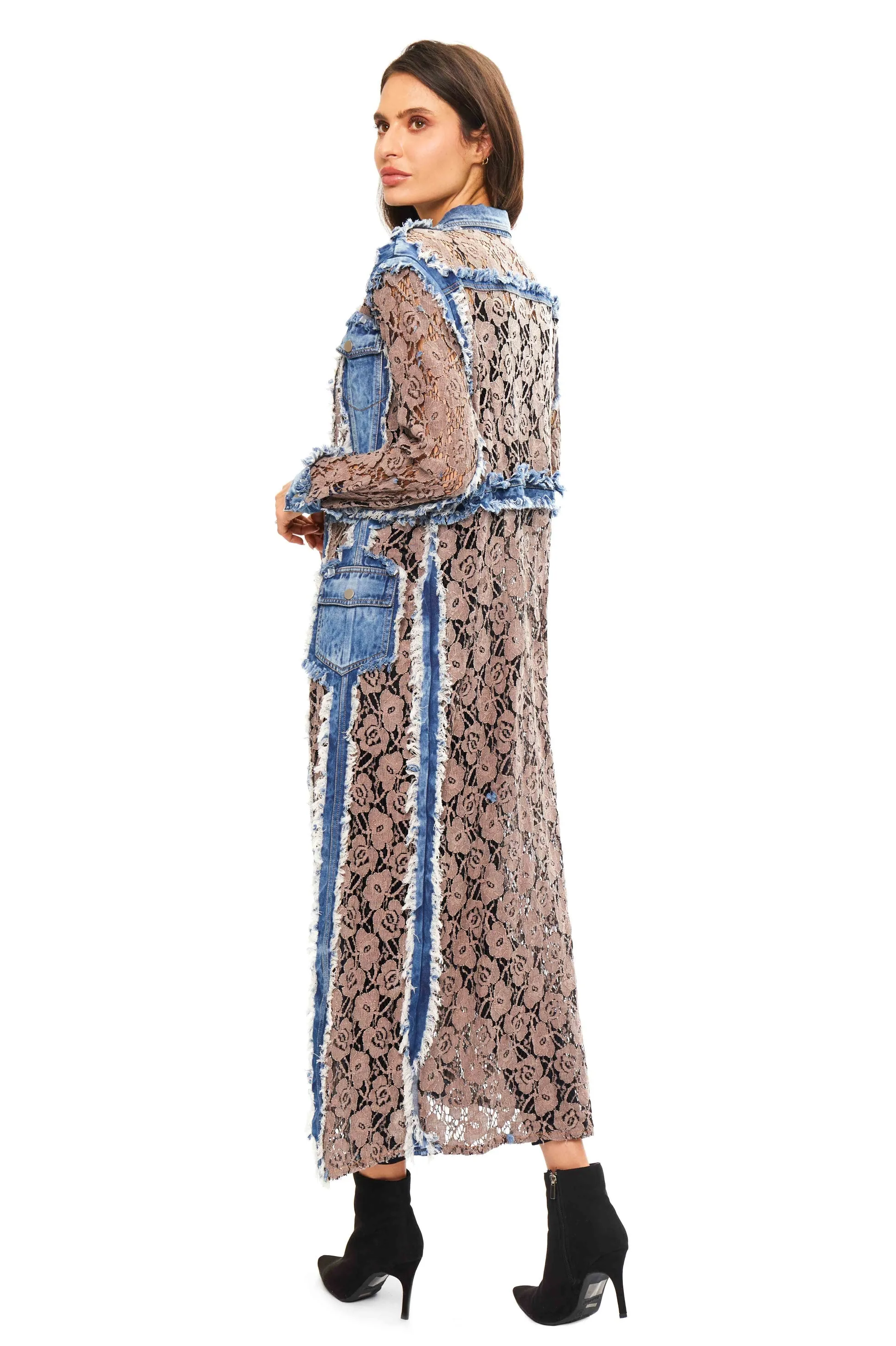 Tan Lace Denim Duster
