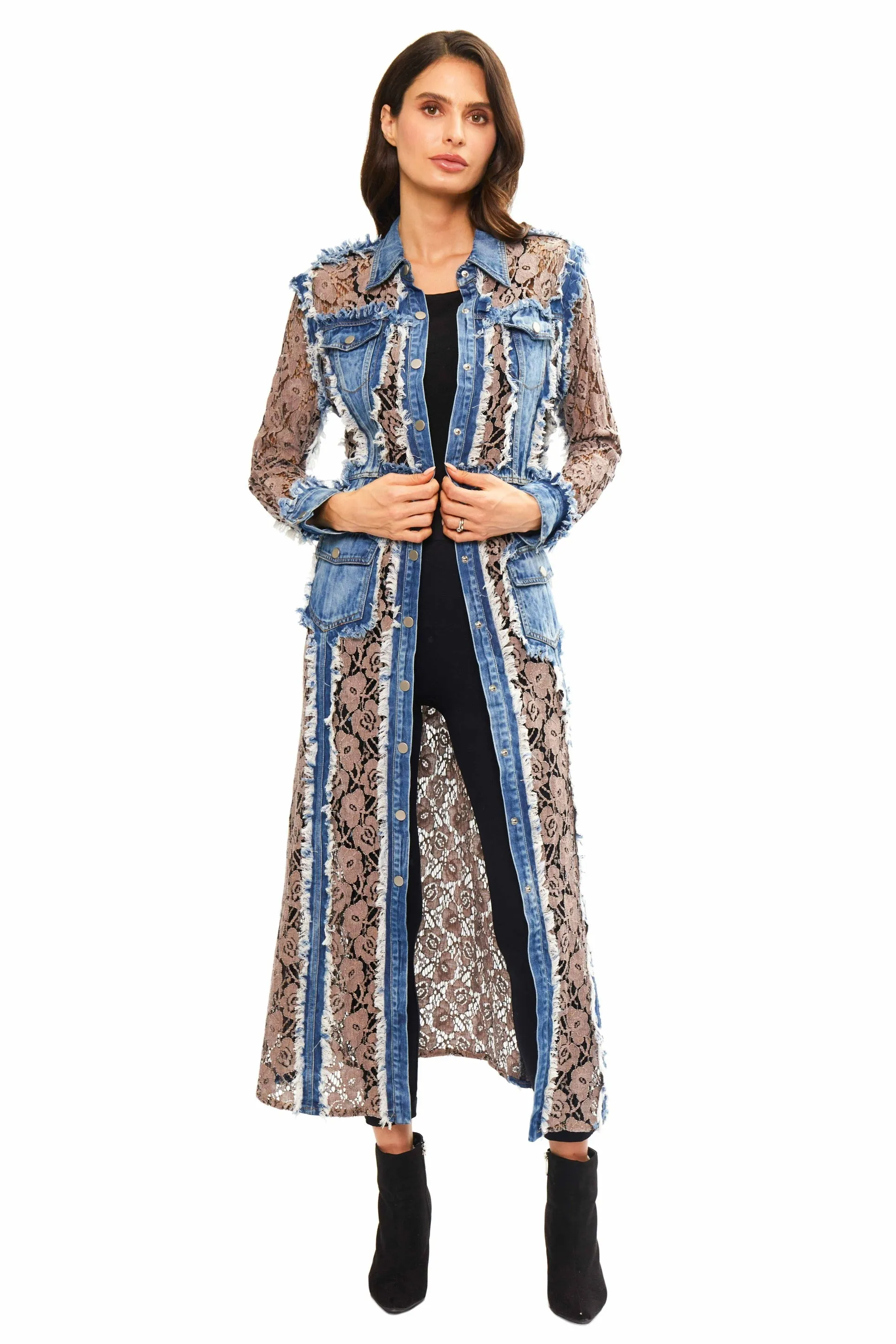 Tan Lace Denim Duster