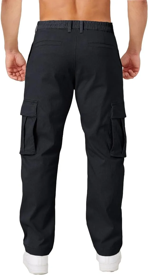 THWEI Cargo Pants for Men Casual Cotton Lightweight Relaxed Fit Stretch Elastic Waist Work Pants