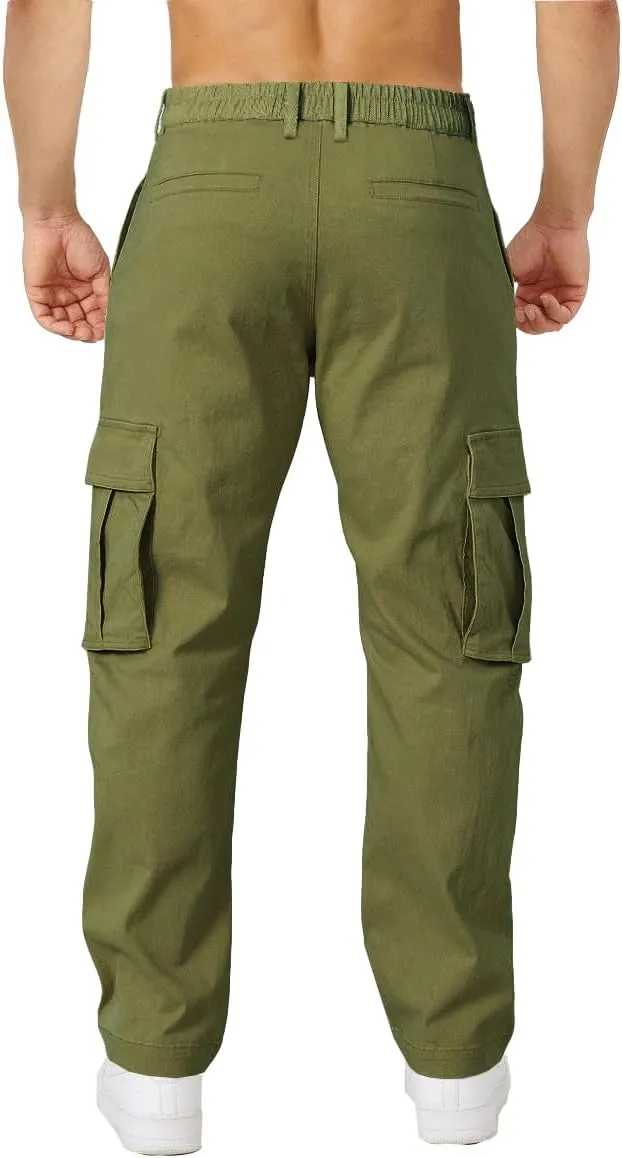 THWEI Cargo Pants for Men Casual Cotton Lightweight Relaxed Fit Stretch Elastic Waist Work Pants
