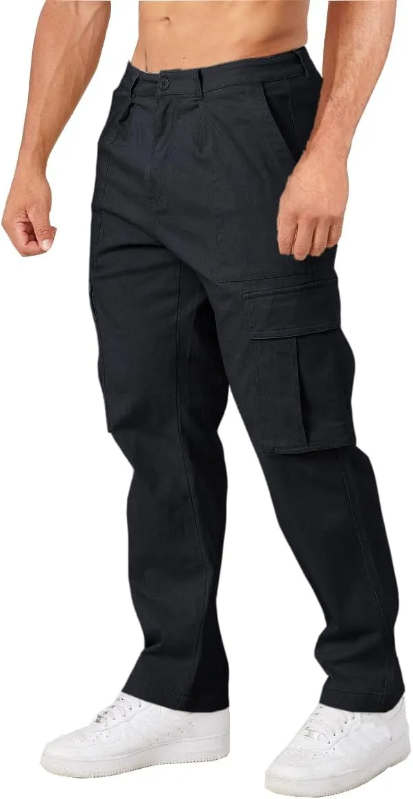 THWEI Cargo Pants for Men Casual Cotton Lightweight Relaxed Fit Stretch Elastic Waist Work Pants