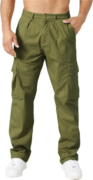 THWEI Cargo Pants for Men Casual Cotton Lightweight Relaxed Fit Stretch Elastic Waist Work Pants