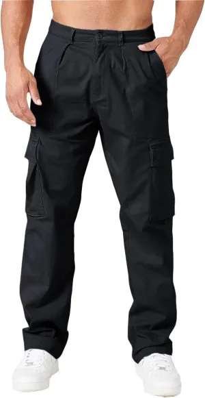 THWEI Cargo Pants for Men Casual Cotton Lightweight Relaxed Fit Stretch Elastic Waist Work Pants
