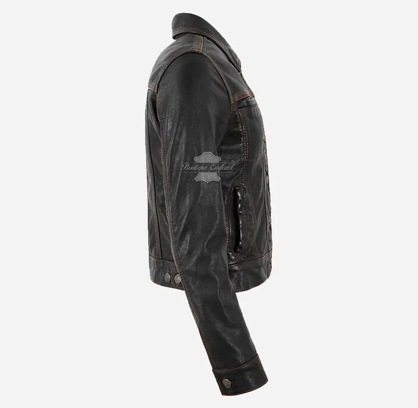 TRUCKER Leather Denim Jacket For Women Washed Leather Shirt Jacket