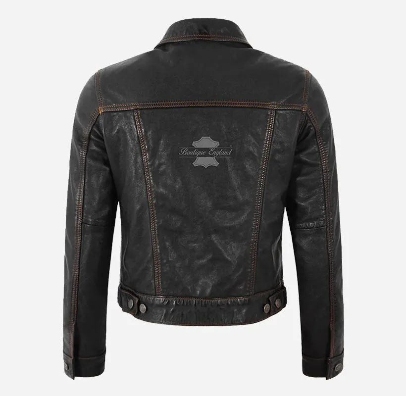 TRUCKER Leather Denim Jacket For Women Washed Leather Shirt Jacket