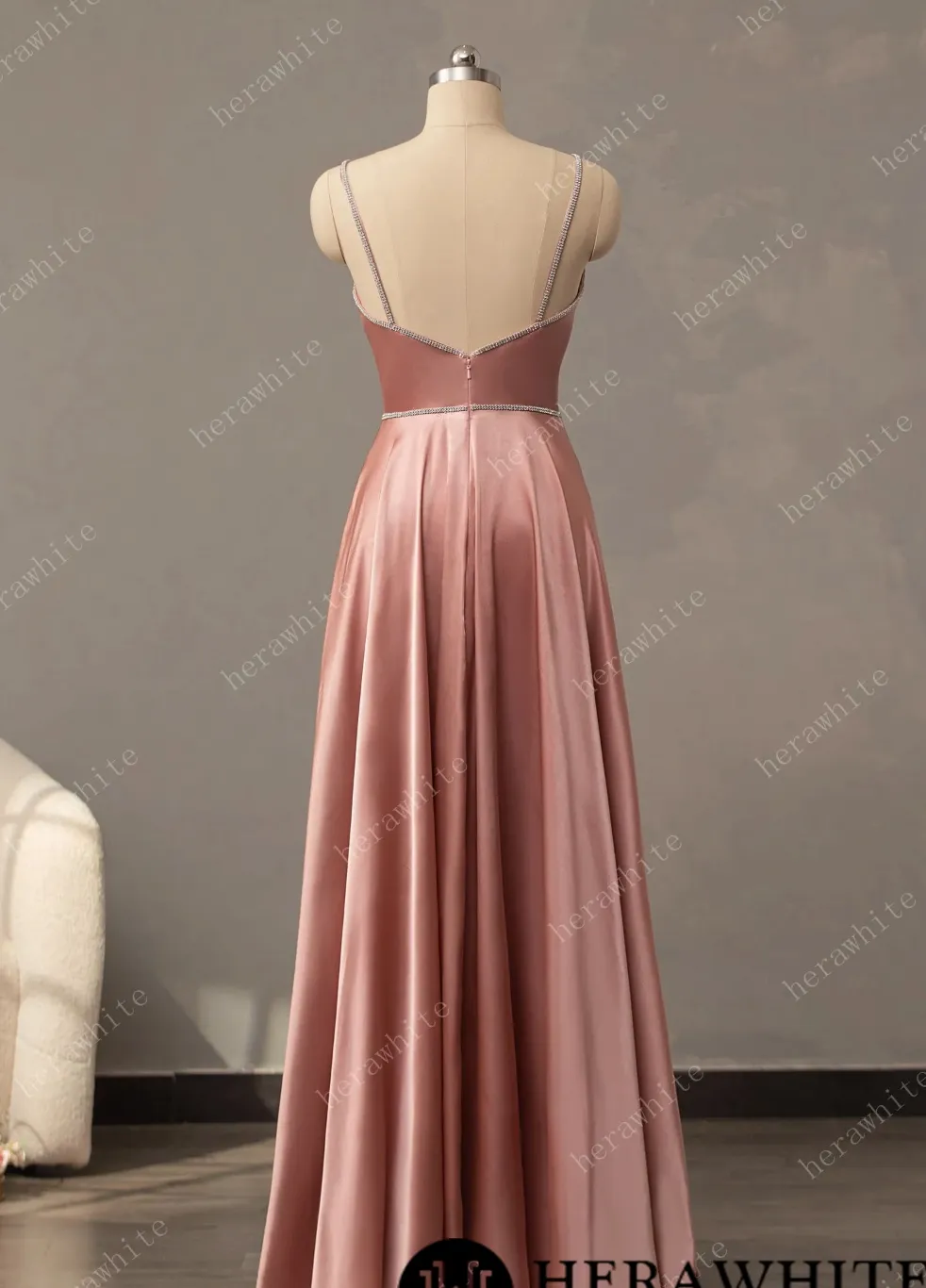 V-Neck A-Line Prom Dresses Long with Slit