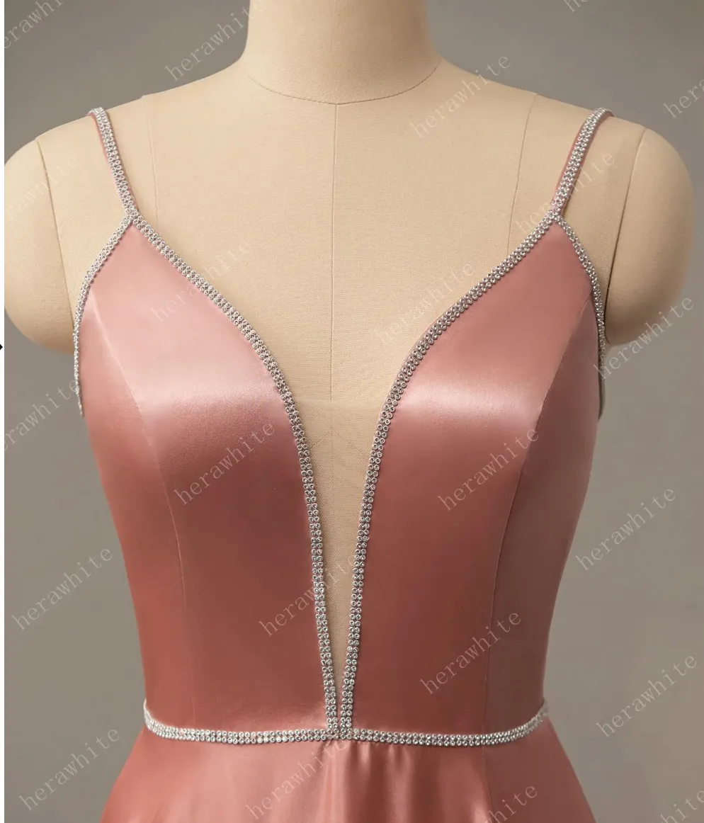 V-Neck A-Line Prom Dresses Long with Slit