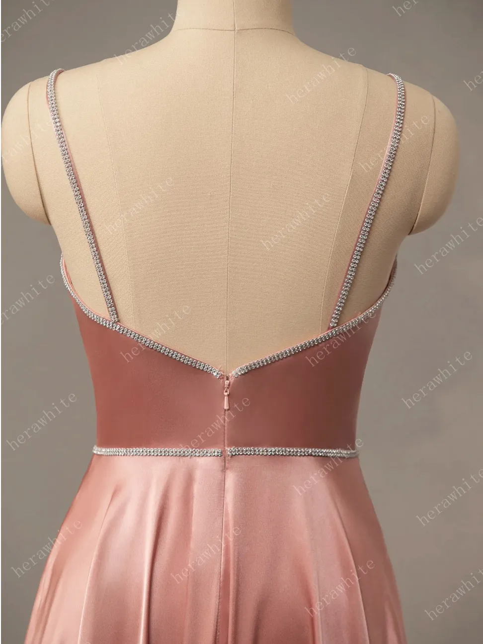 V-Neck A-Line Prom Dresses Long with Slit