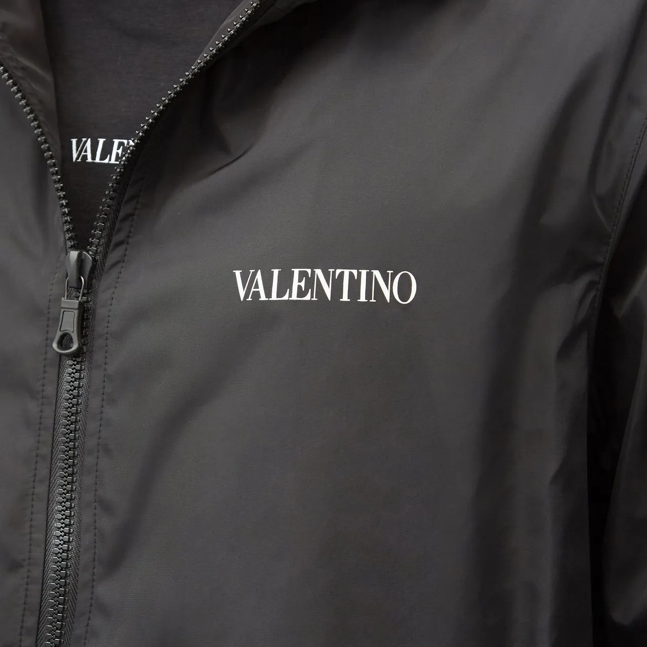 Valentino Black Hooded Logo Windbreaker