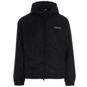 Valentino Black Hooded Logo Windbreaker
