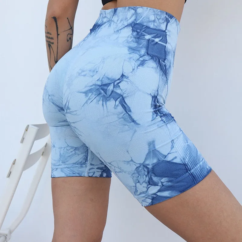 Wjczt Tie Dye Women Shorts Fitness Seamless Leggings Push Up Yoga Pants Workout Clothes Gym Sportswear Jogging Sport Outfit For Woman