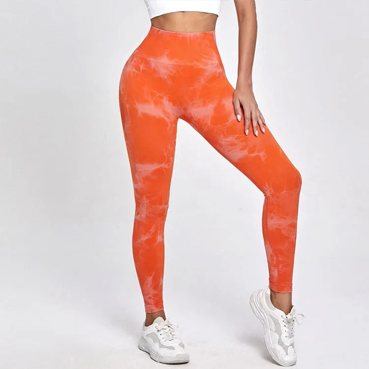 Wjczt Tie Dye Women Shorts Fitness Seamless Leggings Push Up Yoga Pants Workout Clothes Gym Sportswear Jogging Sport Outfit For Woman