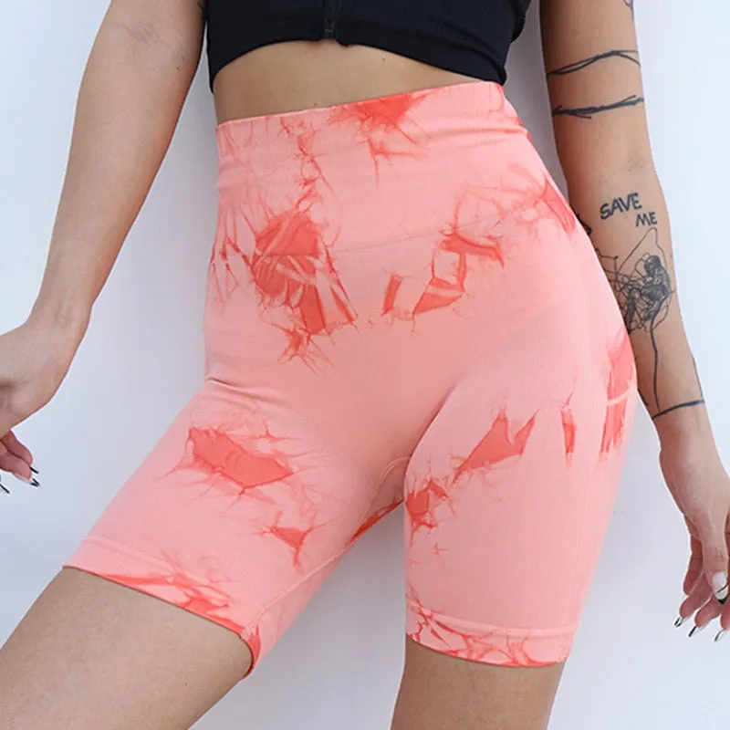 Wjczt Tie Dye Women Shorts Fitness Seamless Leggings Push Up Yoga Pants Workout Clothes Gym Sportswear Jogging Sport Outfit For Woman
