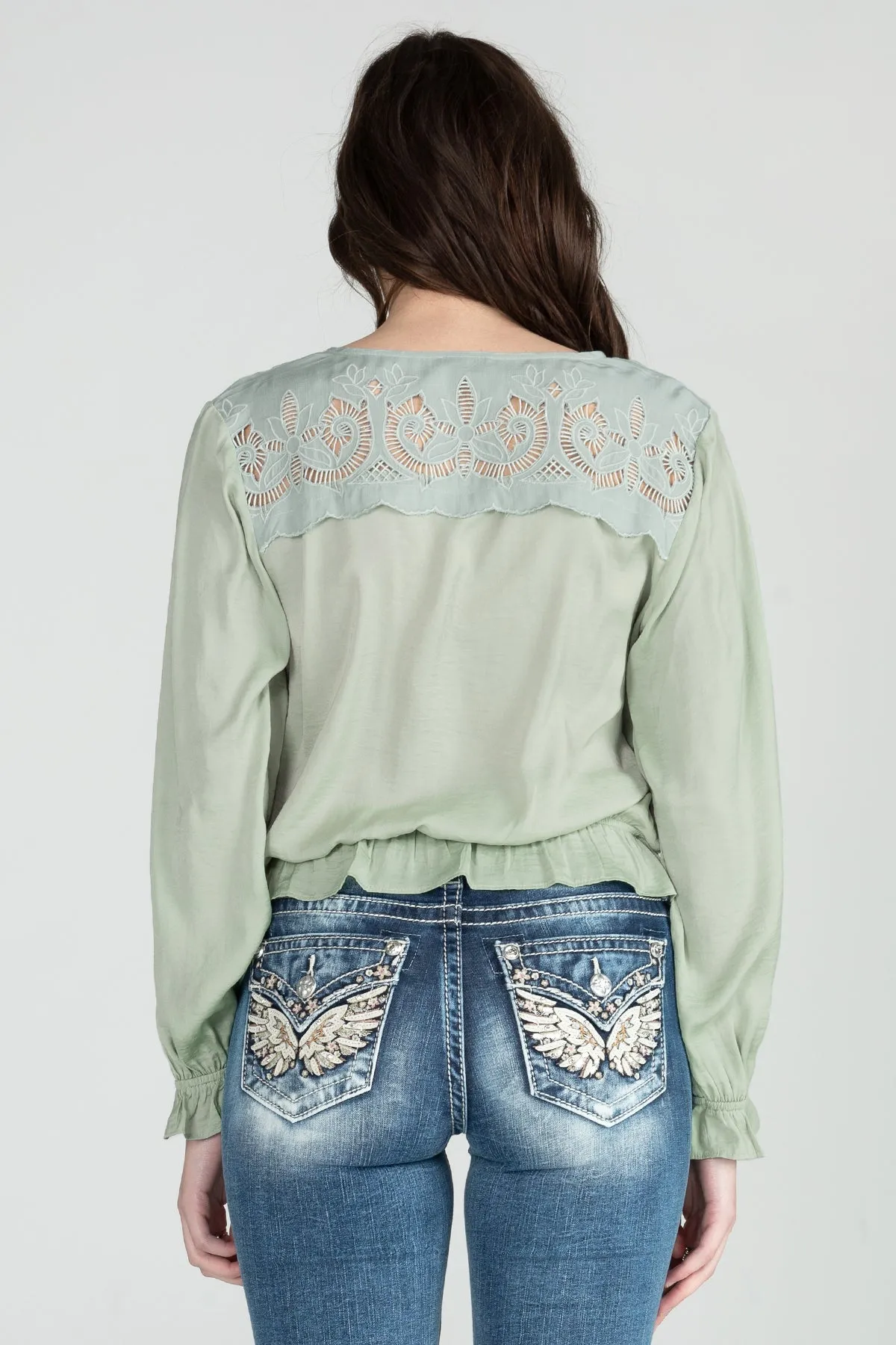 Women's Long Sleeve Chiffon Crochet Top