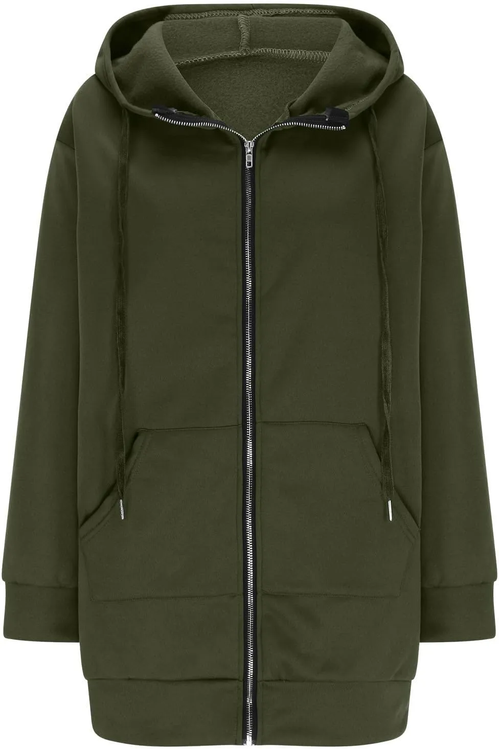 Womens Longline Hoodie Fall Winter Full Zip up Drawstring Sweatshirt Ladies Knee Length Pullover Hooded Jacket Pocket