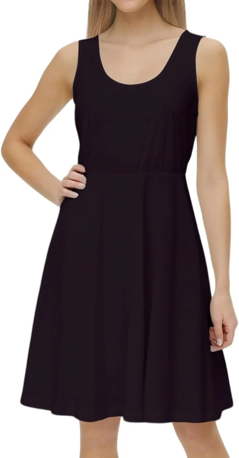 Women's Summer Dresses Scoop Neck Sleeveless A-Line Ribbed Knit Above Knee Tank Dress