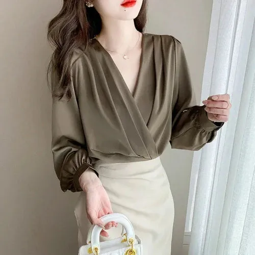 Womens V Neck Chiffon Blouse