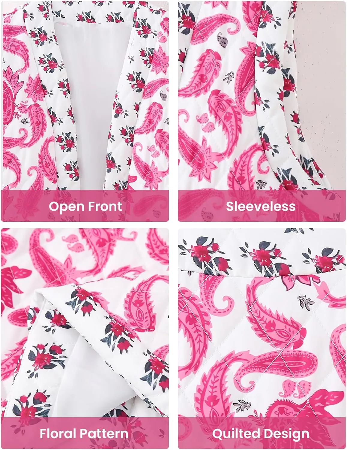 Yimoon Women's Cropped Puffer Vest Floral Print Lightweight Sleeveless Quilted Jacket Open Front Padded Gilet Outwear